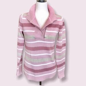 Liz Claiborne Pink Cowl Neck Sweater Cozy 100% Cotton Striped